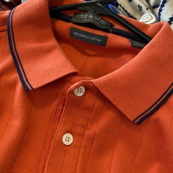 Lyle & Scott Scotland 100% combined cotton orange blk long sleeve polo shirt - Picture 10 of 10